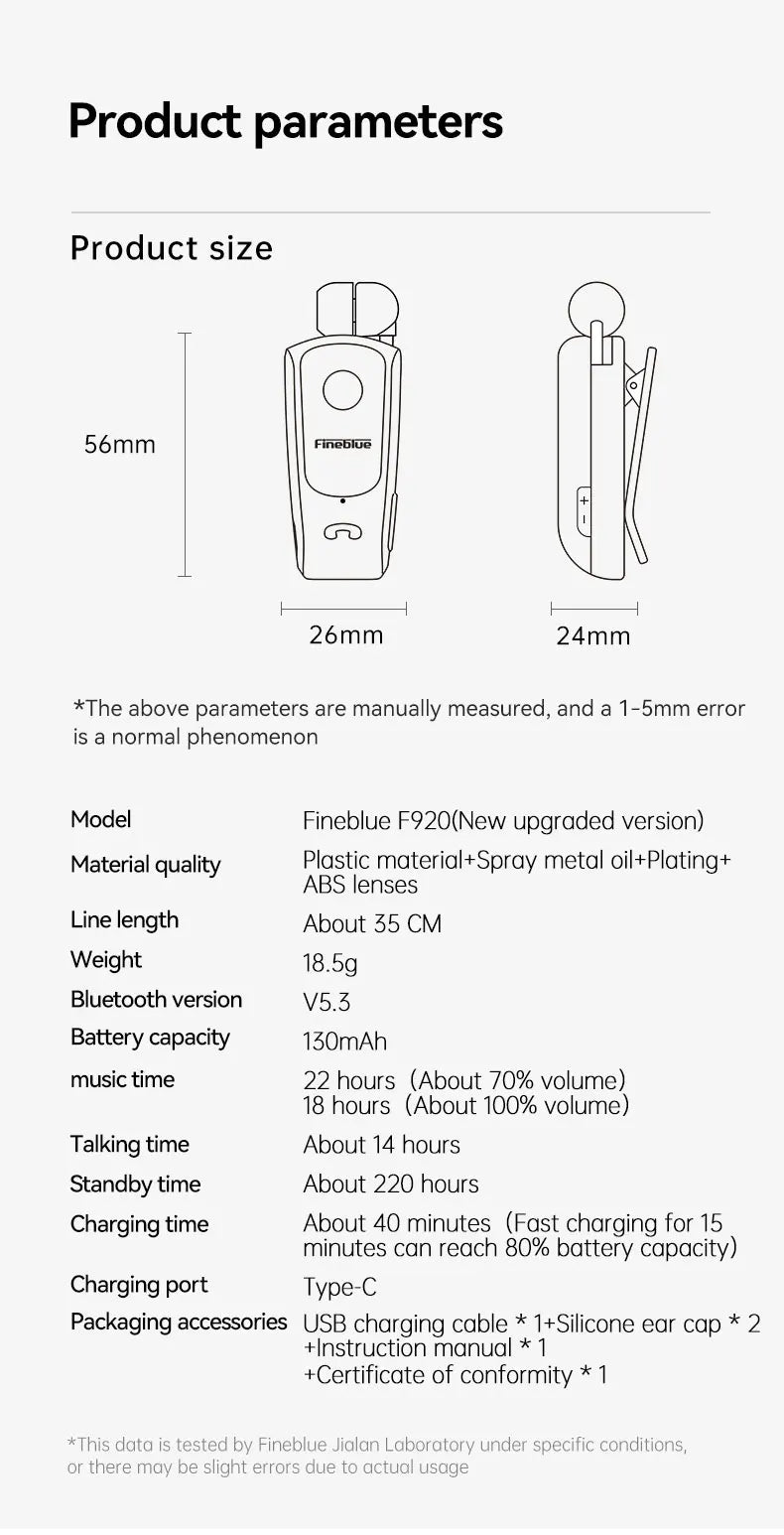 Fineblue F920 Mini Wireless Earphone Retractable Portable Bluetooth Headset Calls Remind Vibration Sport Run Gamer Headphone