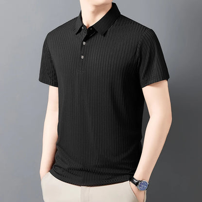 2025 New Men's Casual Fashion Striped Short Sleeved Collar Polo Shirt Breathable and Comfortable Summer Versatile T-shirt