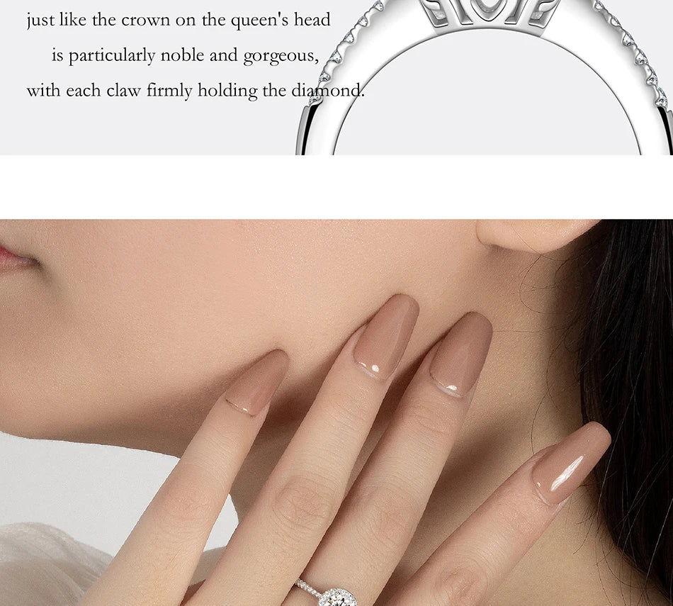 PERFANY Moissanite Ring For Women S925 Pure Silver Plated 18K White Gold Round Diamond Proposal Wedding High-end Jewelry