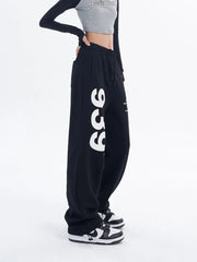 Sweatpants Women Korean Black Letter Print Wide Leg Pants Fashion Hip Hop