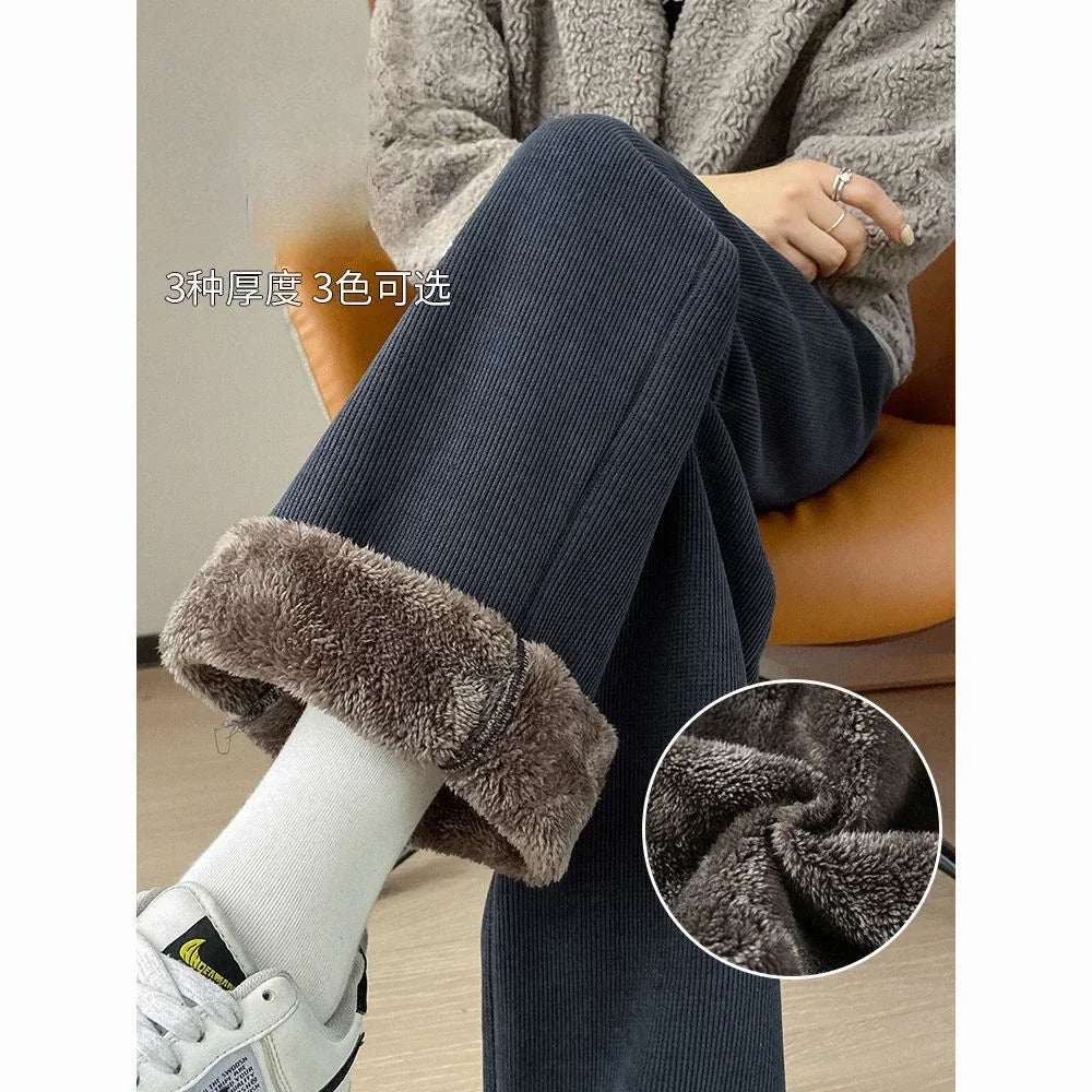 Winter Wide Leg Pants Women Autumn Plush Pants Women