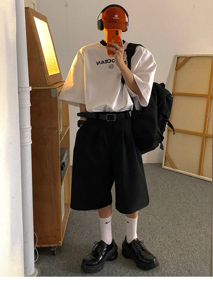 Mauroicardi Spring Summer Loose Casual Soft Black Pleated Shorts for Men Mens with High Waist Short Straight Pants Clothes 2024