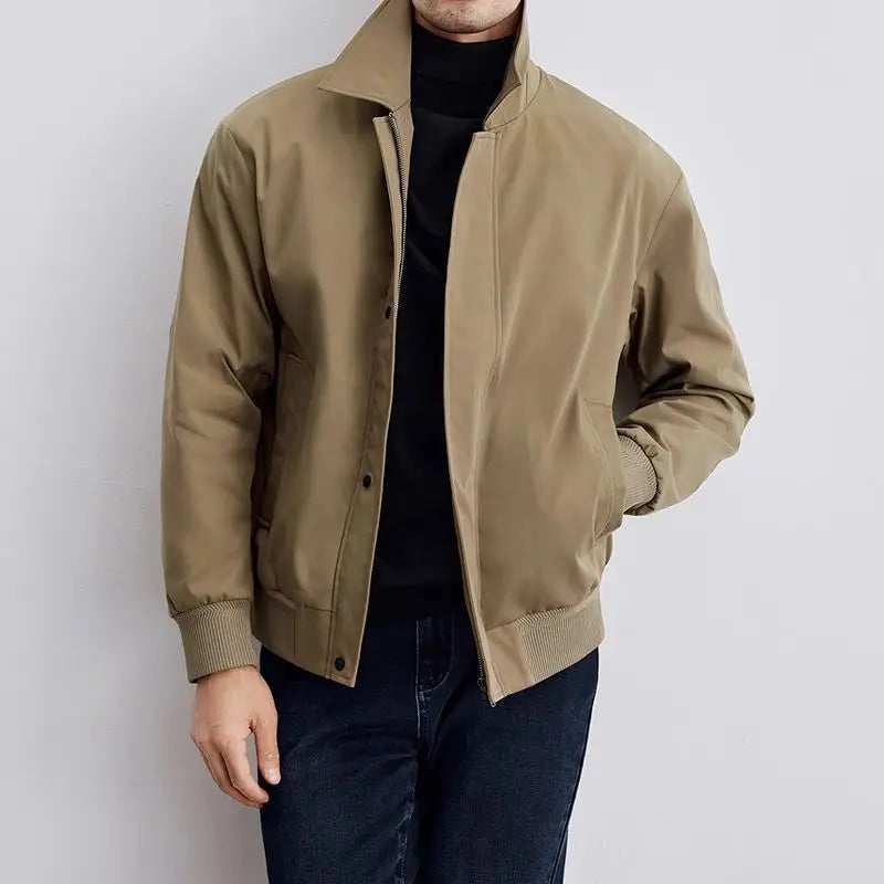 Spring and Autumn Men's Retro Lapel Jacket Minimalist Design Solid Color Coat