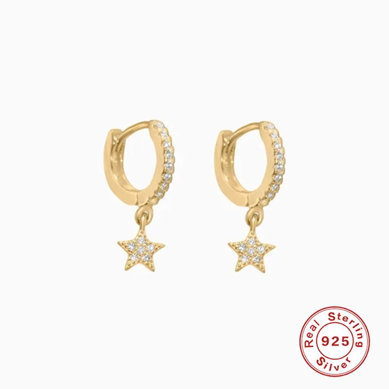 CANNER Ins Star Anise 925 Sterling Silver  Earring For Women Hoop Earrings Crystal Fine Jewelry Glossy 18K Gold Mom Gift Trend