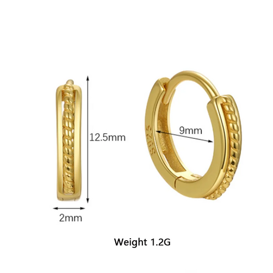 WANTME 925 Sterling Silver Simple Statement Gold Twist Huggies Ear Loops for Women Fashion Elegant Girl Hoop Earrings Jewelry