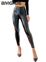 Women Mirror Leather Leggings Reflective Shiny Stretch Tighten PU Leather Pants