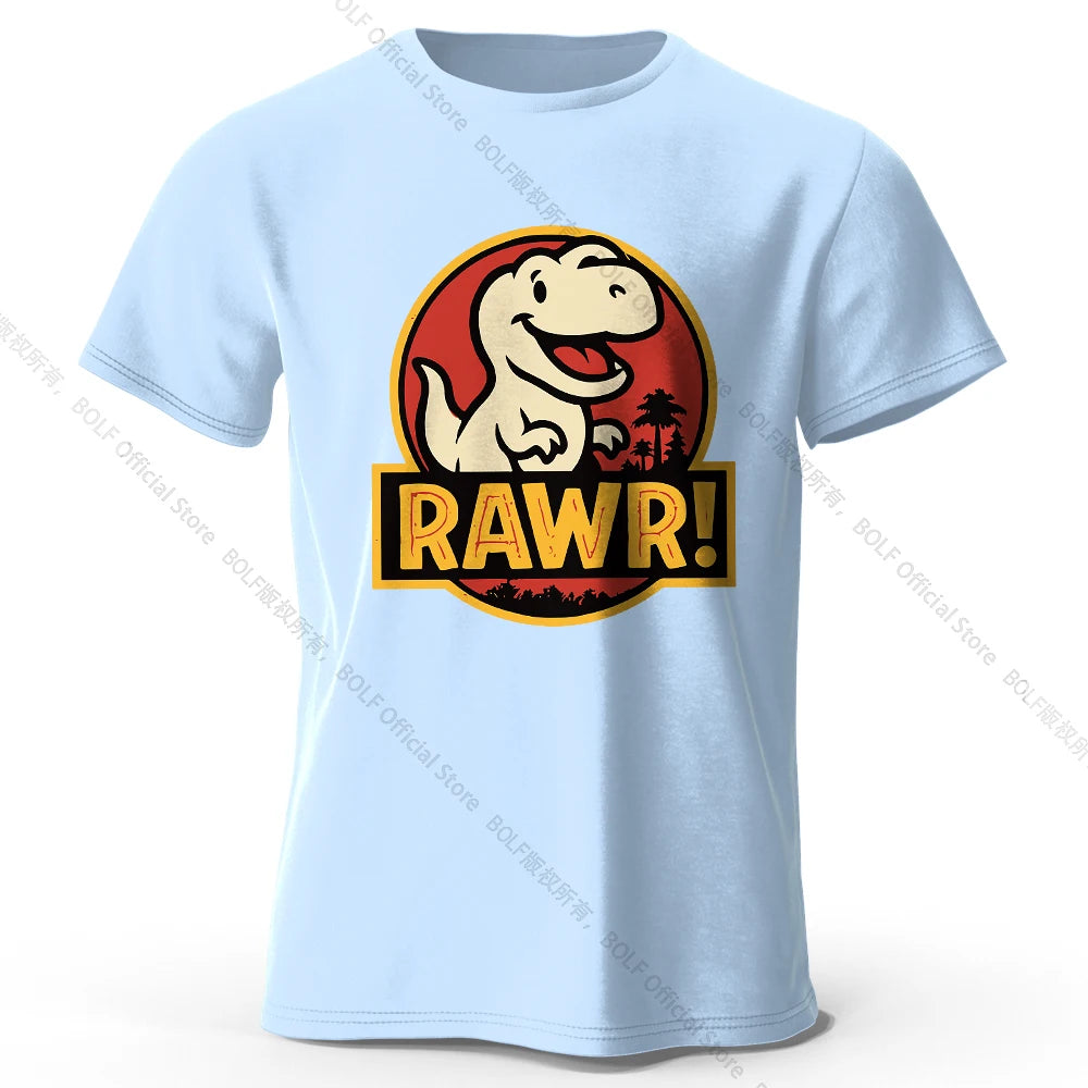 Men's Rawr Printed T-Shirt 100% Cotton Oversized Dinosaur Graphic Tees for Women Summer Tops Kawaii Streetwear