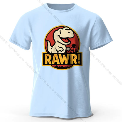 Men's Rawr Printed T-Shirt 100% Cotton Oversized Dinosaur Graphic Tees for Women Summer Tops Kawaii Streetwear