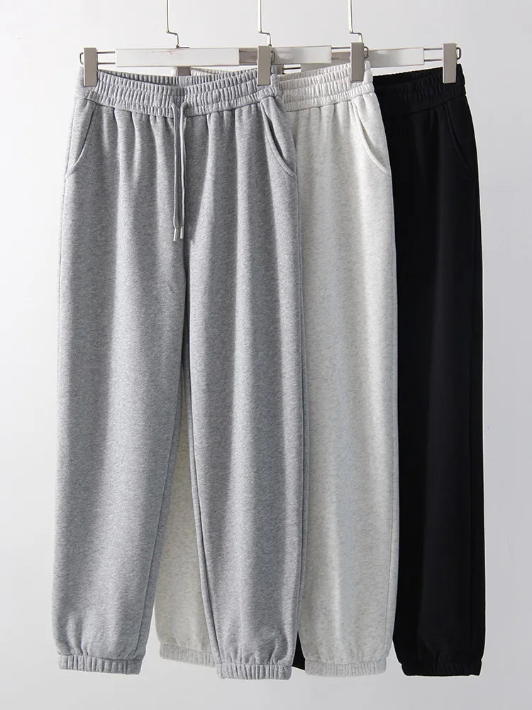 Sweatpants Women Winter Straight Leg Fleece Pants Elastic Waist Gray Velvet Trousers