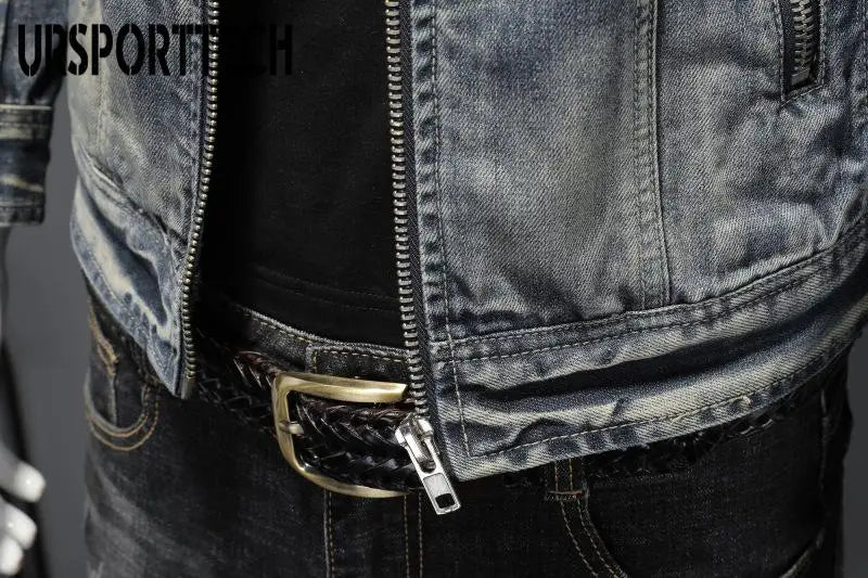 Men's Denim Jacket European and American Casual Retro Stand Collar Zippered Jacket