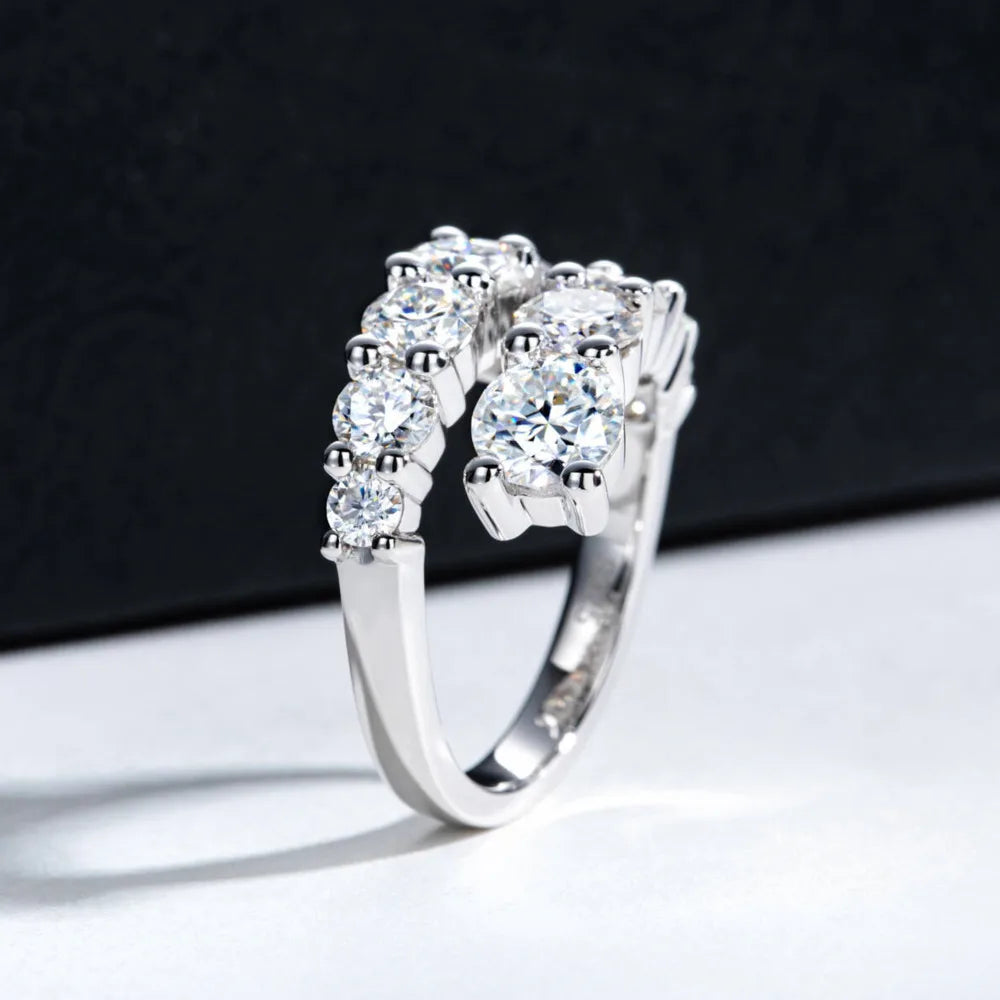TY 925 Silver Moissanite Rings Woman Bands 10 Stones Sparkling Diamond Twist Shank Wedding Ring Engagement Jewelry
