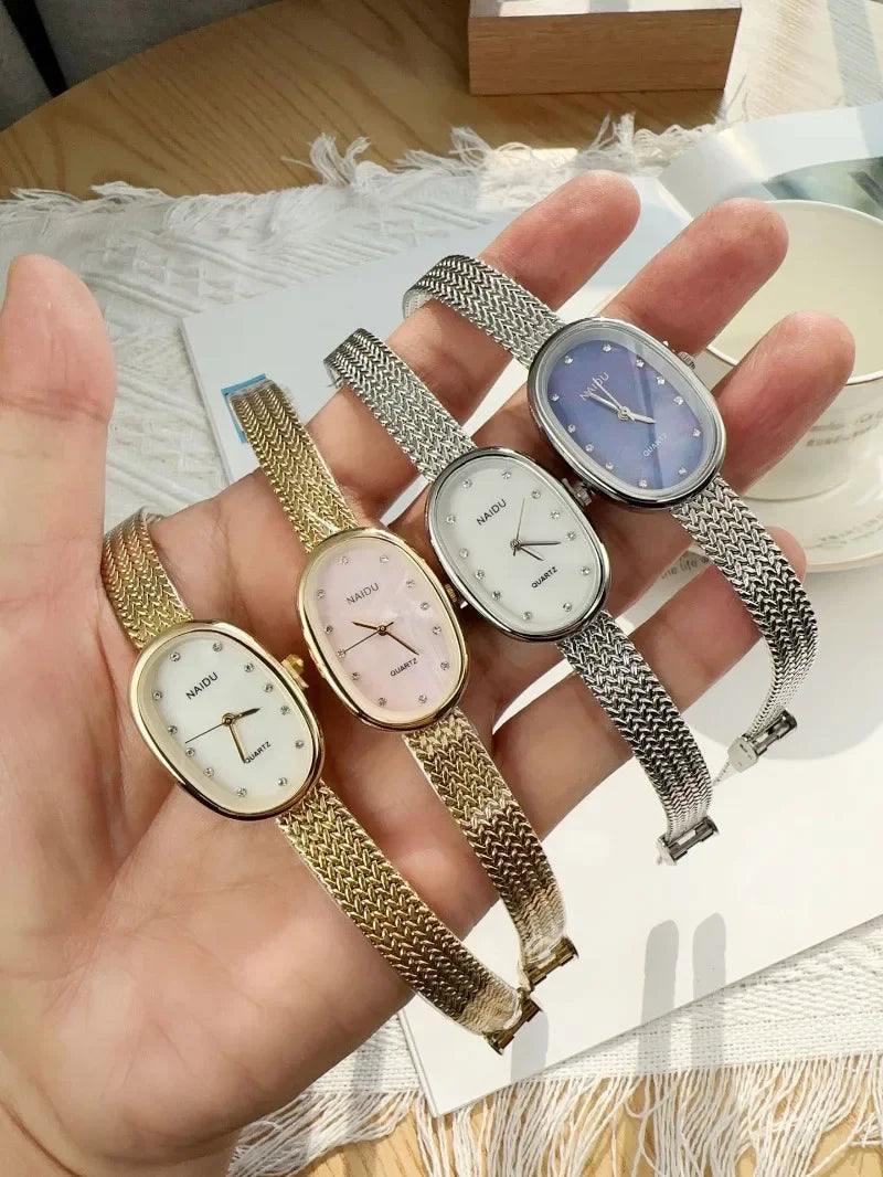 Luxury Oval Dial Rhinestone Watch New Brand Quartz Watch for Women Adjustable Stainless Steel Strap Wristwatches Wholesale Gift