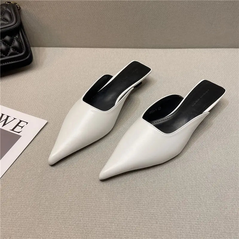 Summer Low Heel Sandals White Rubber Slides Mules Shoes for Women 2024 Outside Woman Slippers Normal Comfortable and Elegan I W