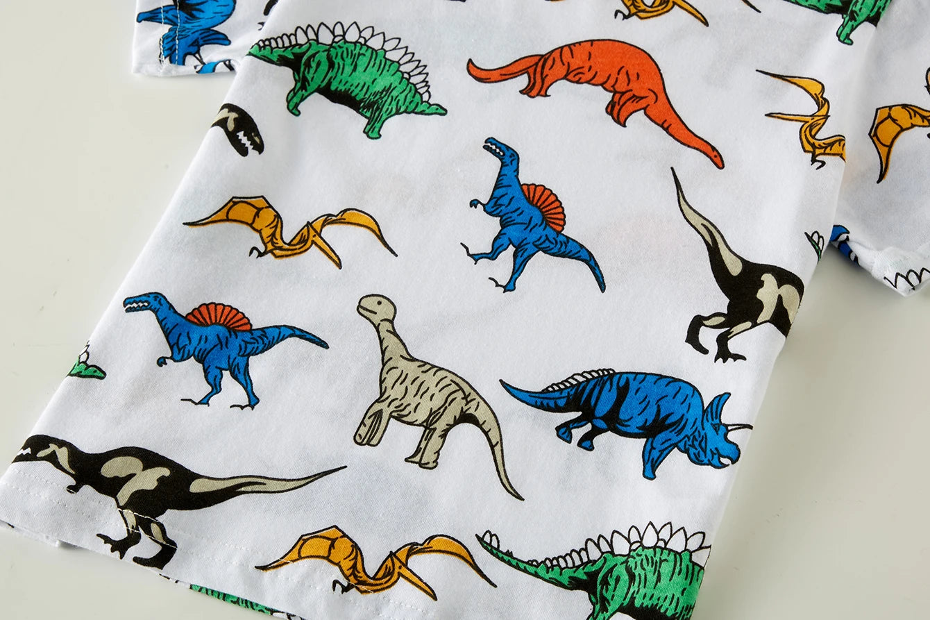 Manufacturer's in stock children's sleepwear cotton cartoon dinosaur boys' home clothes daily basic short sleeved underwear set