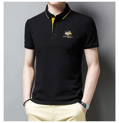 Summer New Men's Embroidered Polo Collar 100% Cotton Short Sleeved Polo Shirt Fashion Solid Color Casual Top T-shirt M-4xl