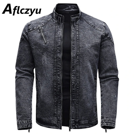 Black Denim Jacket Men Motorcycle Coat Autumn Winter Fleece Jackets