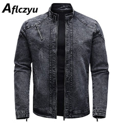 Black Denim Jacket Men Motorcycle Coat Autumn Winter Fleece Jackets