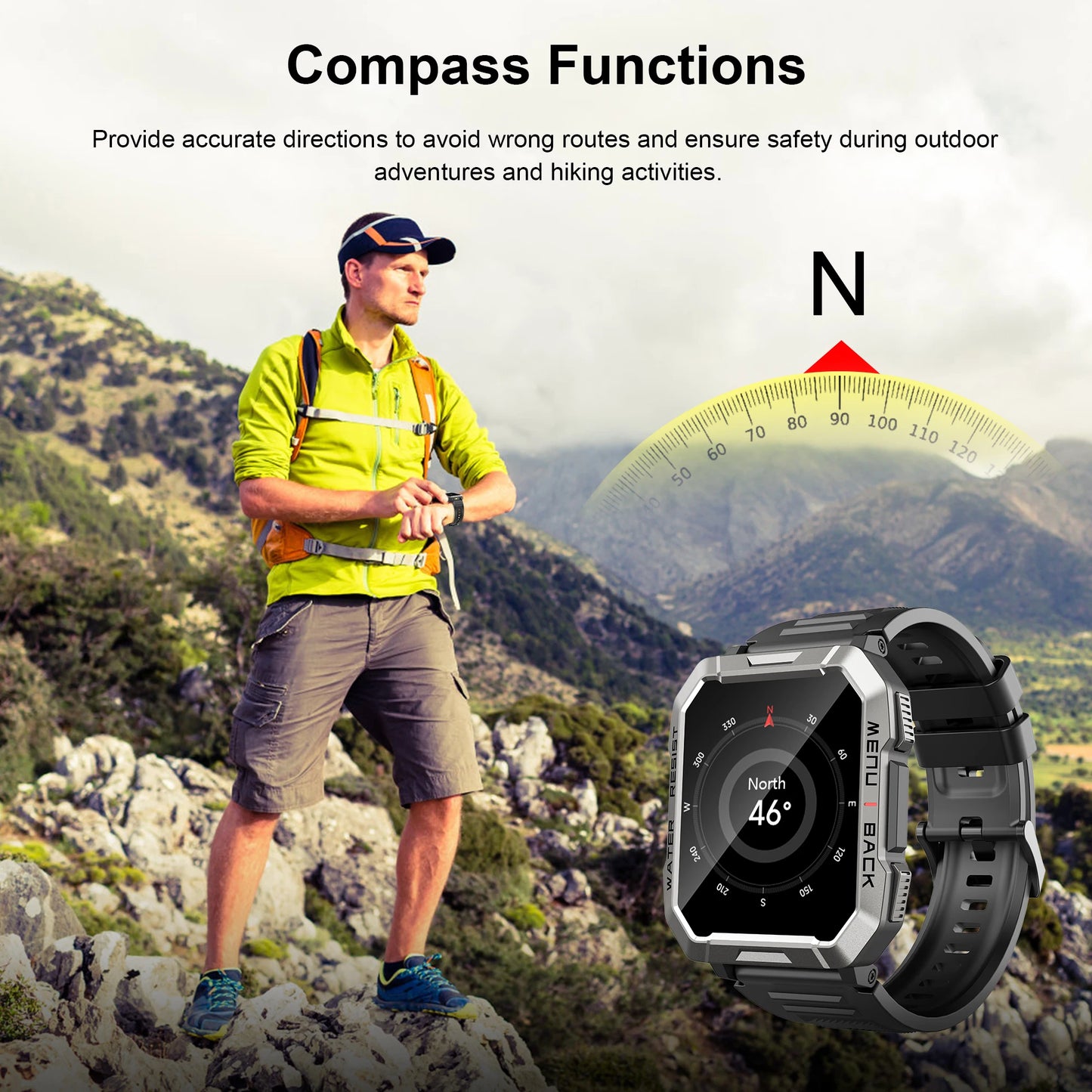 Blackview W60 Smartwatch 2.01'' HD Display TFT Rugged Smart Watch for Outdoor With Emergency Lighting Bluetooth Calling