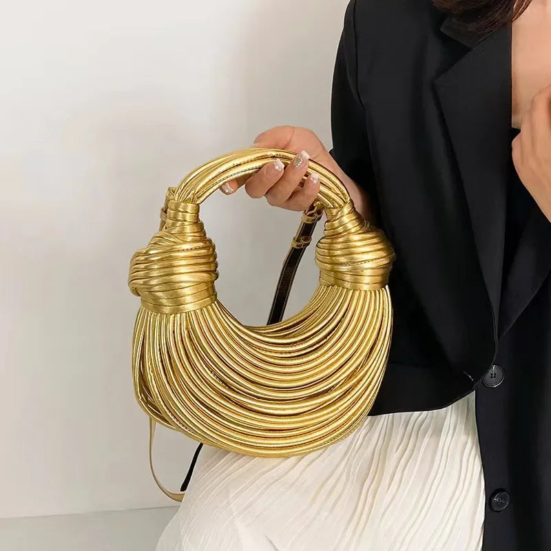 Handbags for Women in Gold Luxury Designer Brand Handwoven Noodle Bags