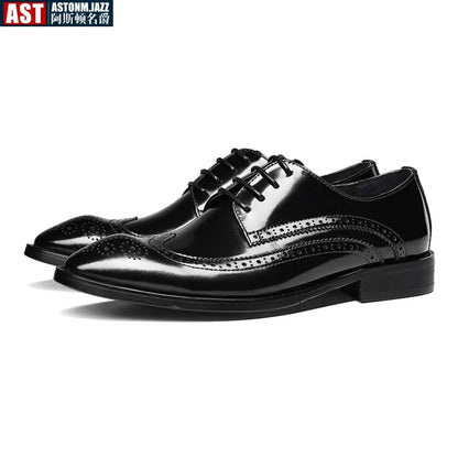 Handmade Mens Wedding Brogues Shoes Black Blue Genuine Leather Men's Dress Shoes Slip On Business Formal Shoes For Men