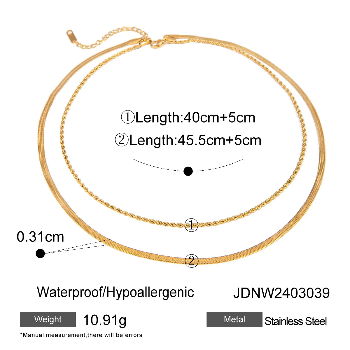 Uworld Simple Jewelry 18K Gold Plated Flat Snake Chain Layer Necklace Stainless Steel Snake Rope Chain Necklace Gift