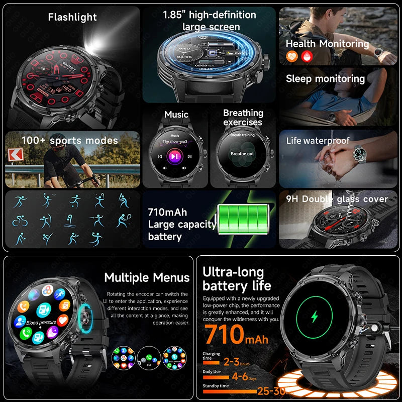 New T-Rex3 710mAh Large Battery Durable Adult Smart Watch 1.85-inch GPS trackr Compass 3ATM Waterproof BT Call Sports Smartwat