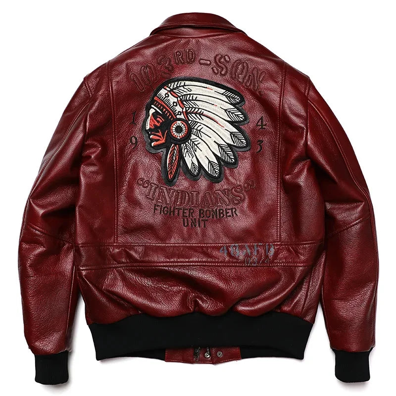 2024 New Indian Embroidery A2 Flying Pilot Suit Genuine Leather Jacket Men's