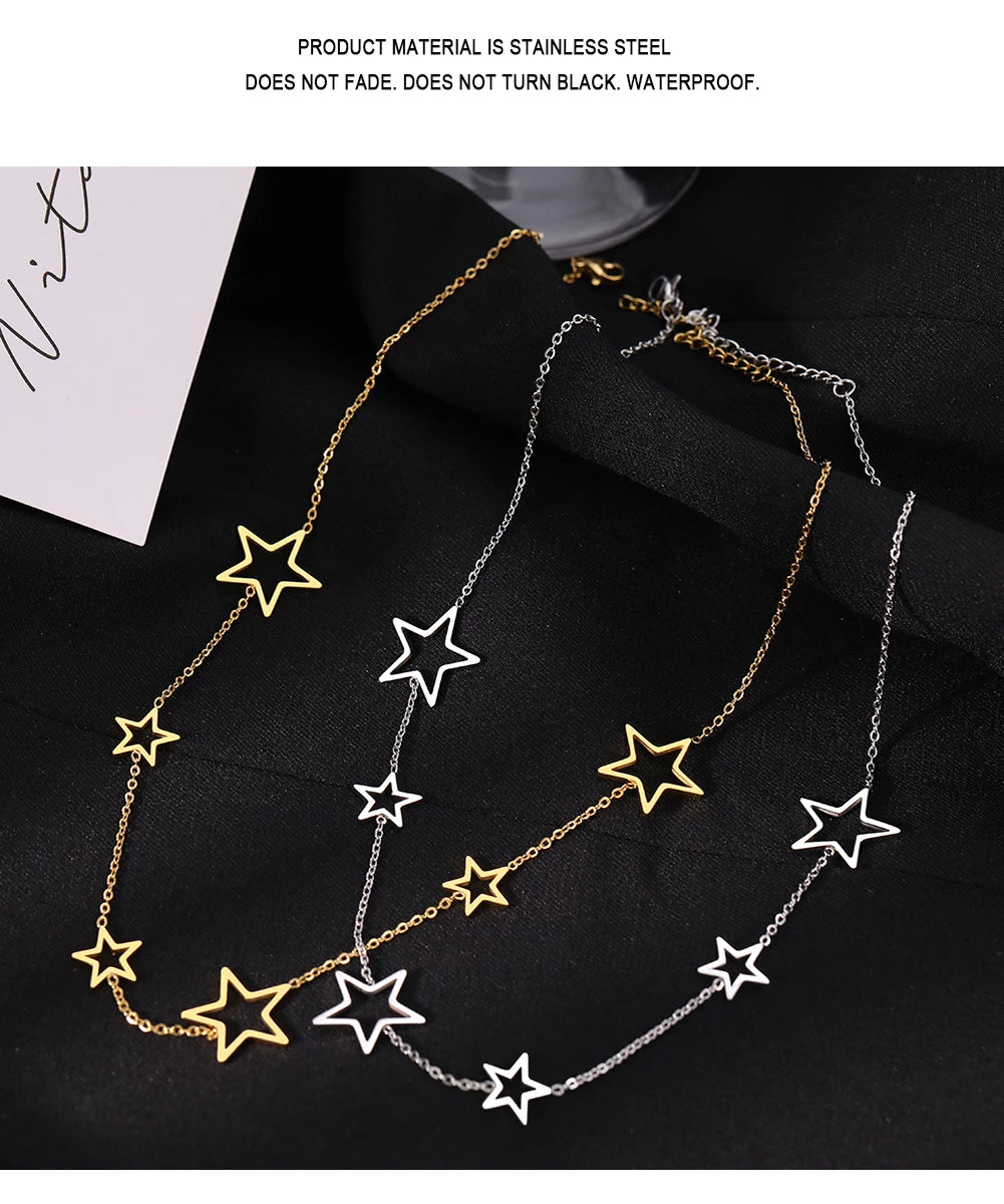 Stainless Steel Necklaces Exquisite Stars Choker High-end Sense Pendants Collar Kpop