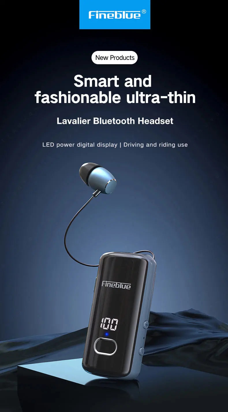 Fineblue F580 Lavalier Wireless Headphones Bluetooth 5.3 Headphones with Microphone Power Display Earbud Noise Interference Free
