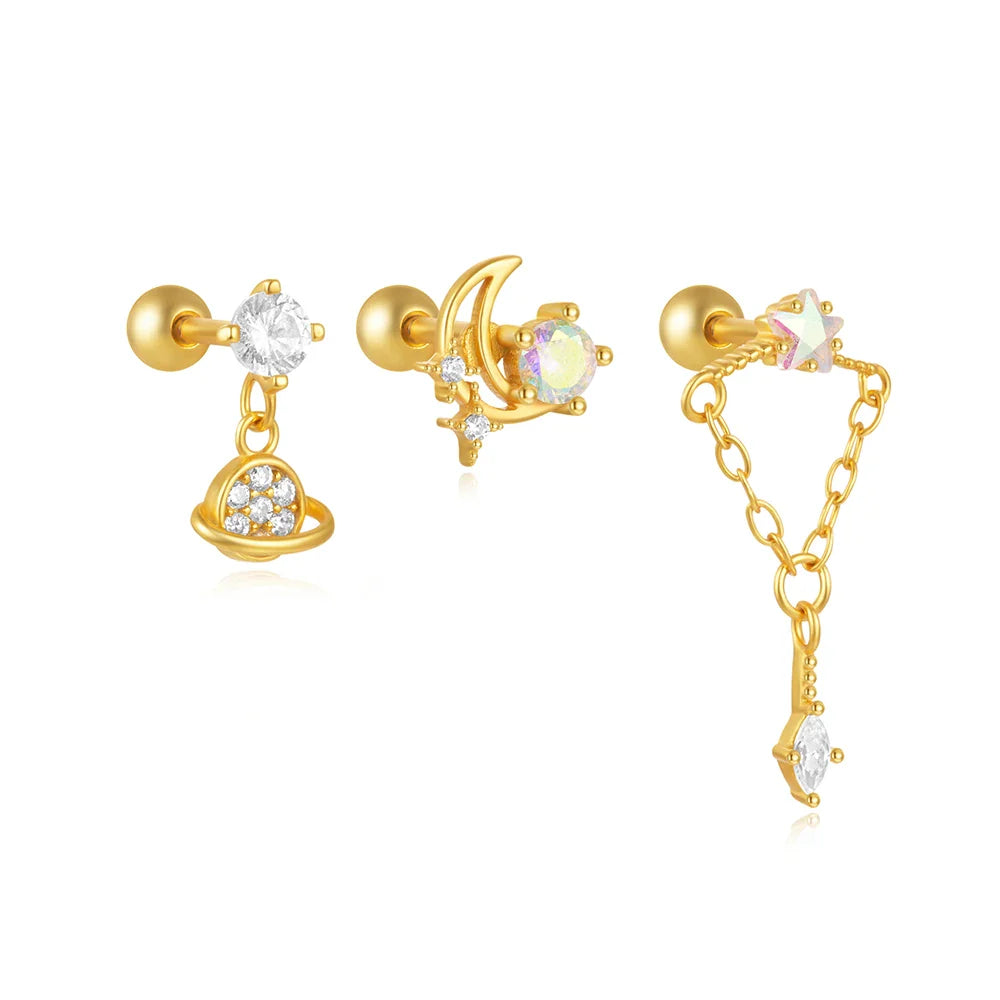 AIDE Heart Round Ball Flat Helix Piercing Earring 925 Sterling Silver Ear Studs Geometric Zircon Exquisite Trinket Studs Aretes