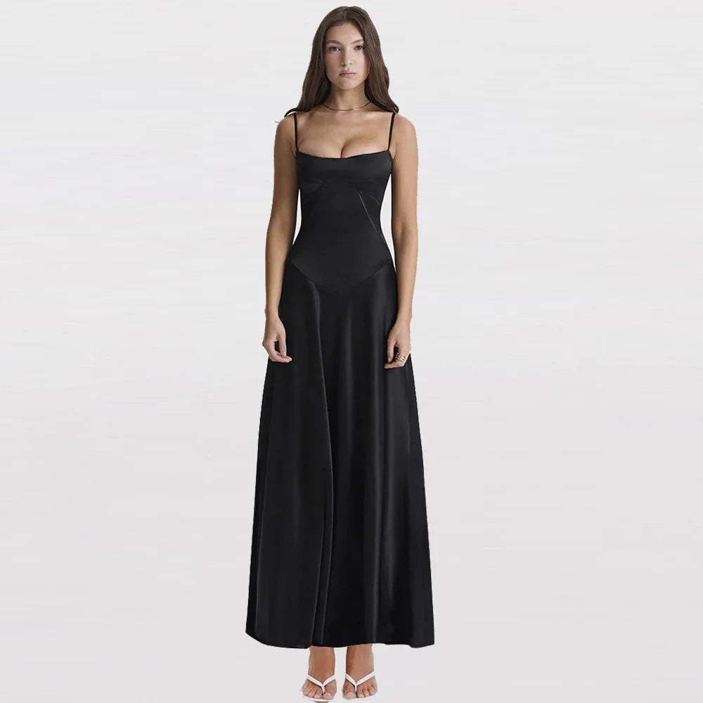Evening wear Dresses: Black Spaghetti Strap Lace Up Formal Dress