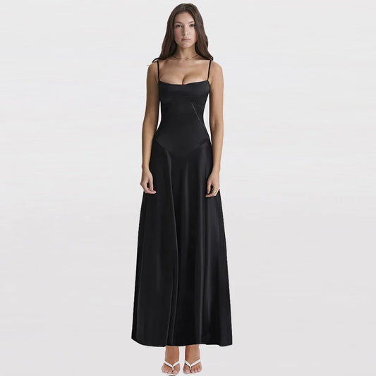 Evening wear Dresses: Black Spaghetti Strap Lace Up Formal Dress