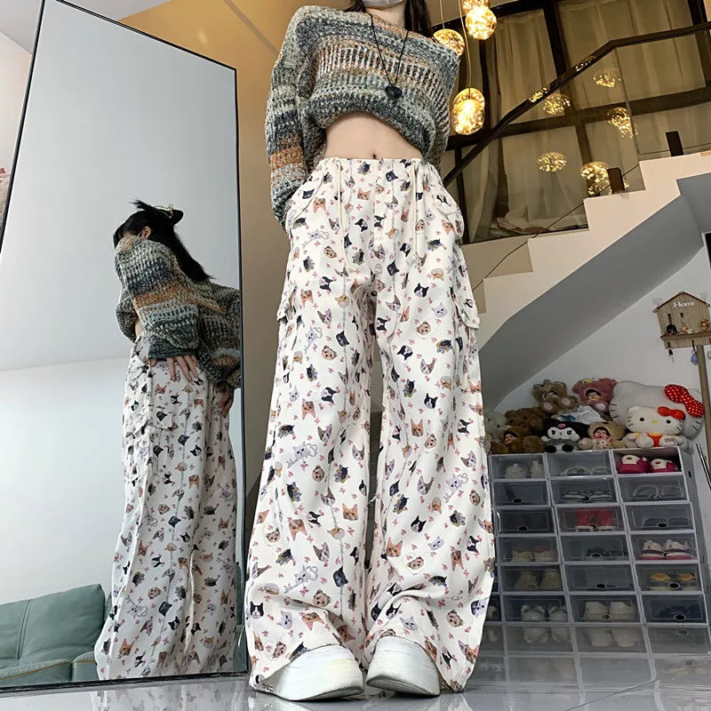 Women's Retro Graffiti Design Sense Work Suit Pants 90s