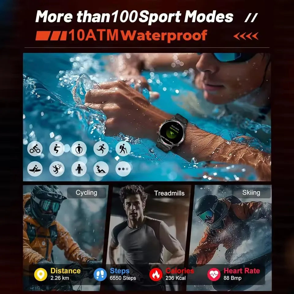2025New Military GPS Sport Smartwatch Men 650mAh AMOLED Screen Compass Altimeter 10ATM Waterproof Heart Rate Wireless Call Clock