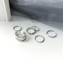 7pcs Fashion Jewelry Rings Set Metal Hollow Round Opening Women