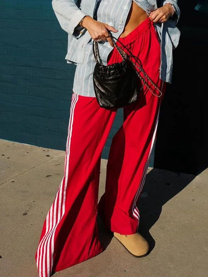 Women Y2k Wide Leg Track Pants Baggy Side Striped Joggers Sweatpants Elastic Waist