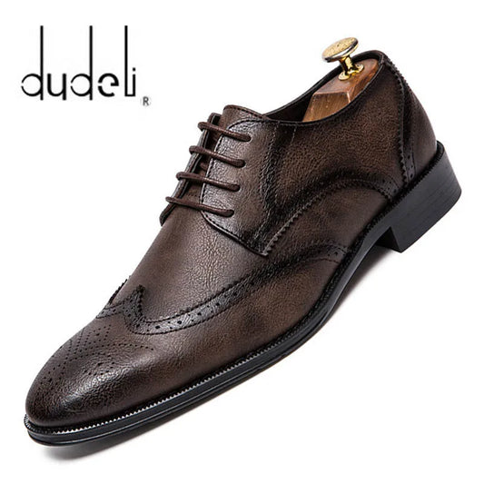 DUDELI 2022 Brogue Formal Shoes Men Dress Leather Shoes Fashion Men Flats Shoes Genuine Retro Pointed Toe Oxford Male Footwear