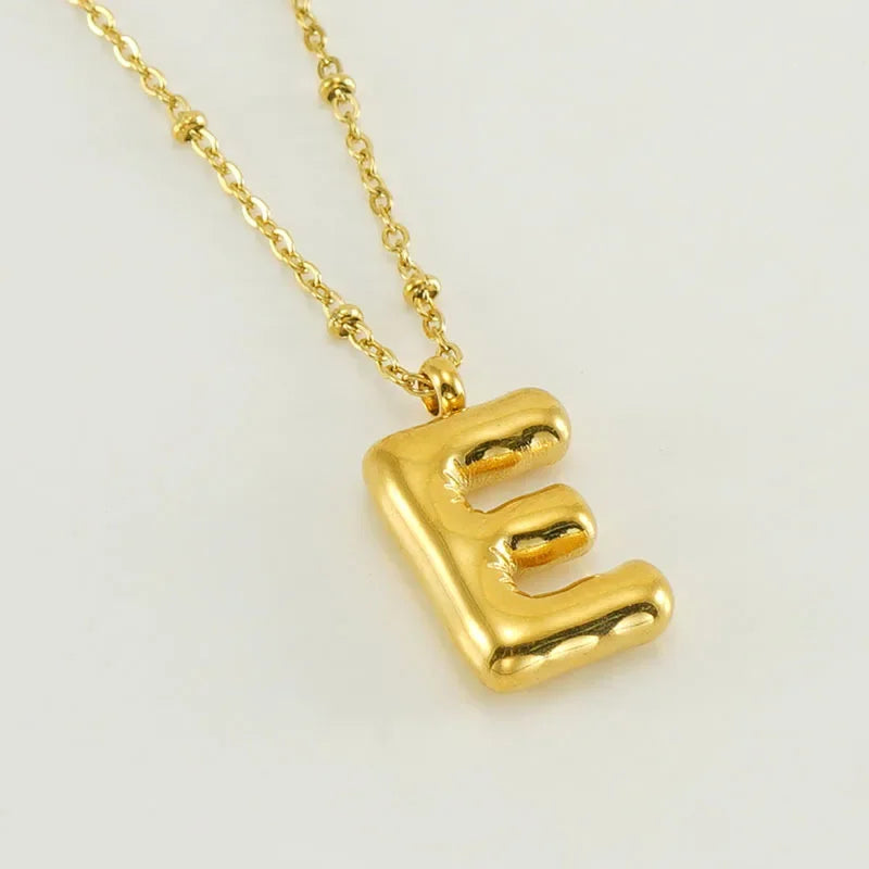 Vintage Stainless Steel Balloon Bubble Chunky Letter Necklace for Women 18K Gold