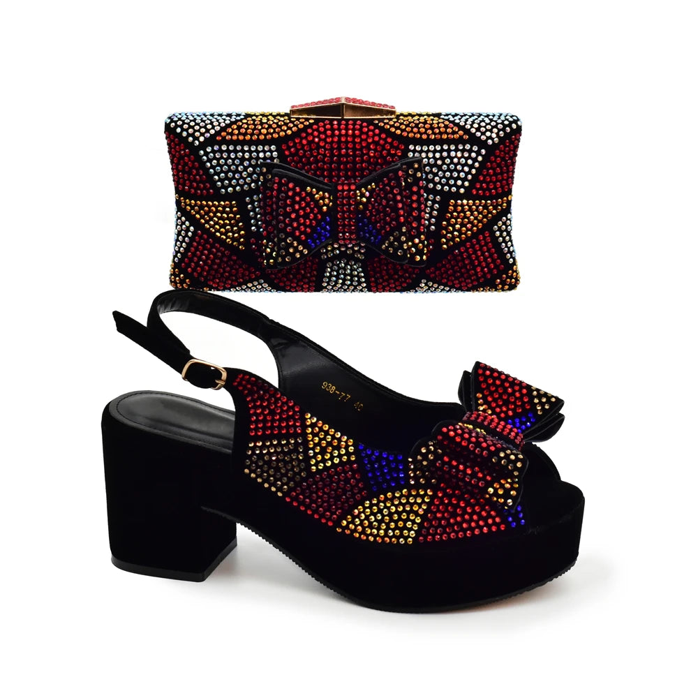 Lastest Italian Design Fashion Style Ladies Shoe with Matching Bag Set 2024 Nigerian Shoes and Bag Set Wedding Shoes Bride