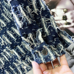 Hollow Out Hole Denim Jackets For Men Solid Loose Single Breasted Tassels Burr Coat