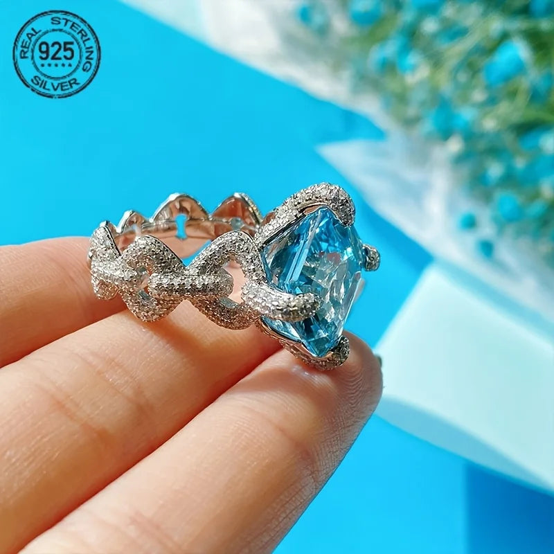 925 Silver Rings For Women Big Suqare Cut Lab Topaz Gemstone Ring Noble White Gold Plated Trendy Wedding Engagement Jewelry