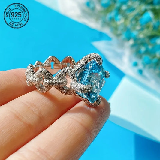 925 Silver Rings For Women Big Suqare Cut Lab Topaz Gemstone Ring Noble White Gold Plated Trendy Wedding Engagement Jewelry