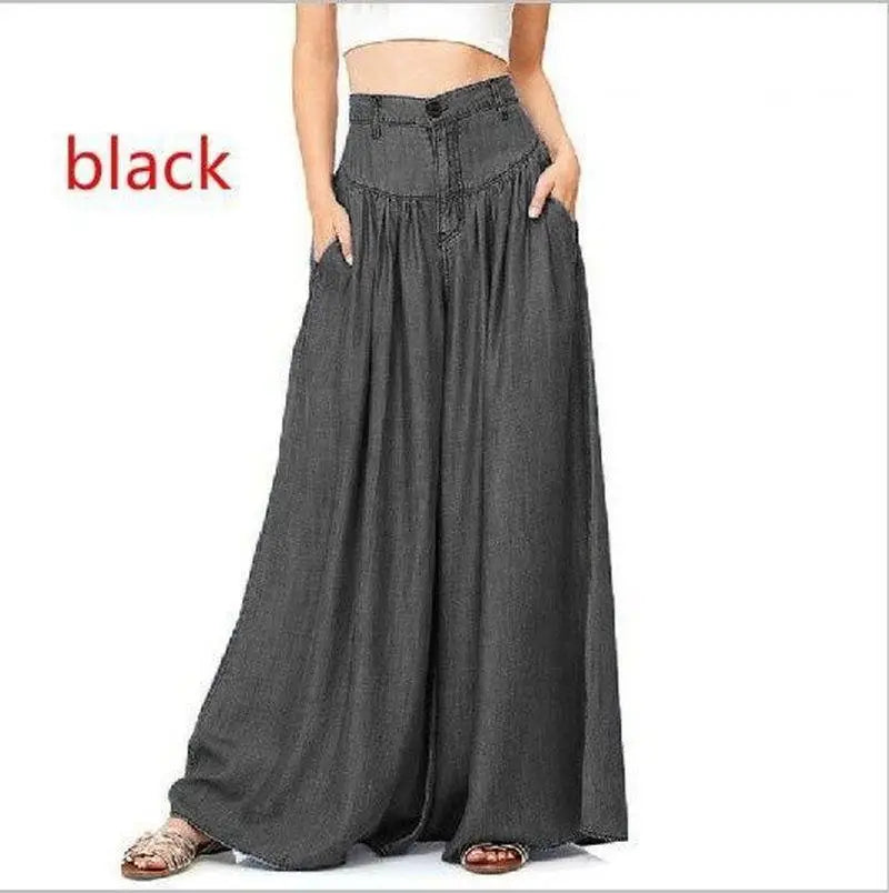 Women's Casual Cotton Linen Jeans Fashion Solid Colour Wide-leg Pants Ladies