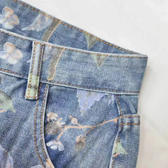 Mens Fashion Printed Jeans Spring Floral Denim Mopping Trousers