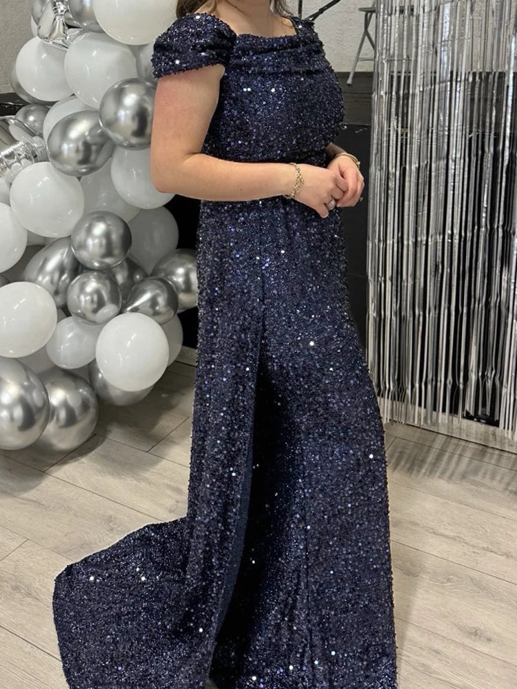 Evening wear Dresses: Elegant Navy Blue Off Shoulder Bridesmaid Dress
