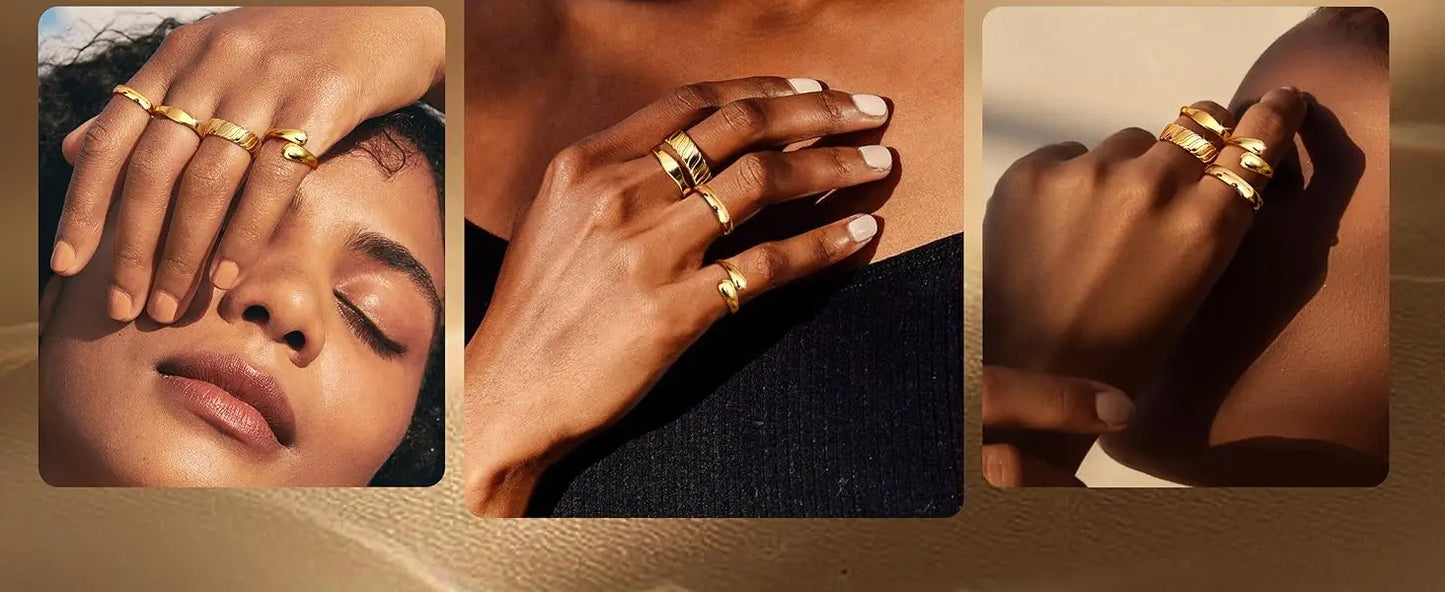 4Pcs Chunky 14K Gold Plated Rings for Women Non Tarnish Statement Rings Set Fashion Stackable Ring Trendy Waterproof Rings Jewel
