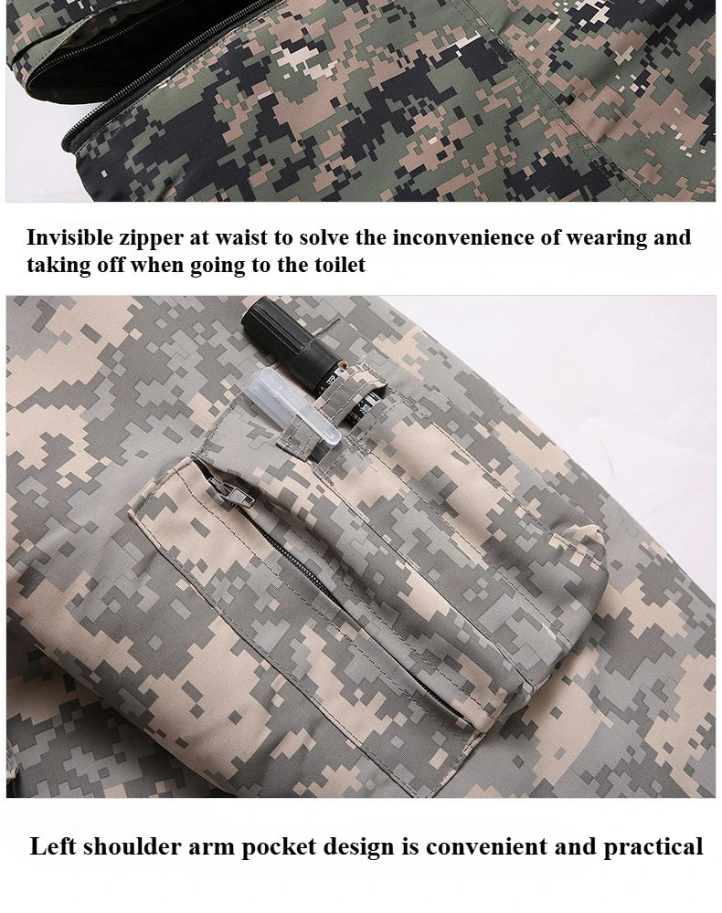 Men Winter Waterproof Thick Cotton Jumpsuit Clothing Outdoor Convenient Sports Camo Jacket Warm Cold Proof Hooded Work Clothes