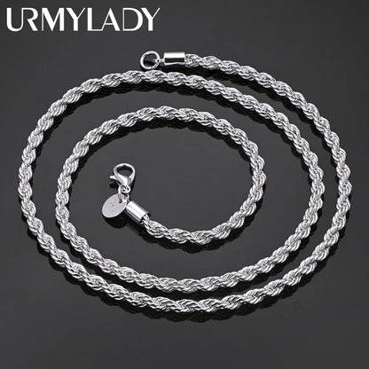 16-24 inch for women men Beautiful fashion 925 Sterling Silver charm 4MM Rope