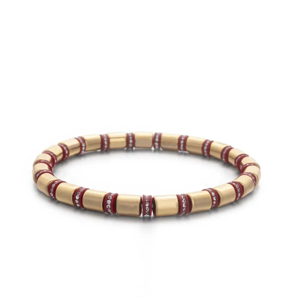 2023 New Design Paved Diamond Enamel Bracelets Colorful Beads Arrow Shape Elastic Bangle For Women Boho Stretch Jewelry