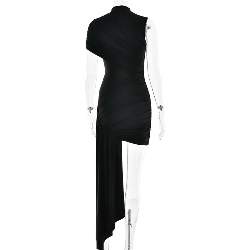 Balitops Summer Draped Ruched Sexy Mini Dress Women 2025 New Irregular High Waist Slim Fit Dress Female Elegant Club Tank Dress
